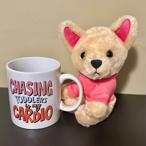 Other - NEW “Chasing Toddlers Is My Cardio” Coffee Mug & Plush Pup Gift Set